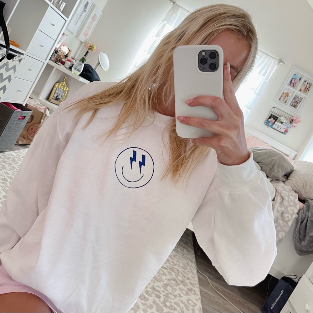 custom embroidered smiley face crewneck sweatshirt